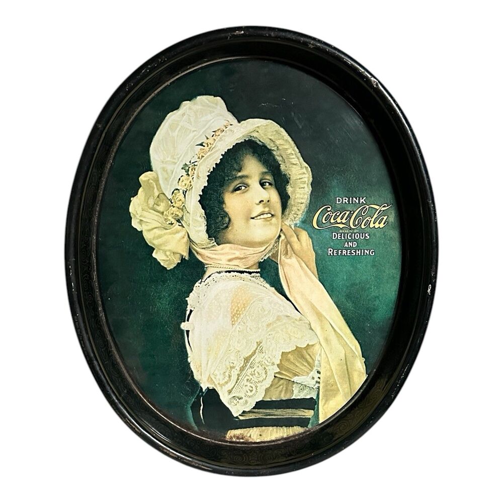 Vintage Coca Cola Tin Tray w 1914 Betty Girl Oval Coke Metal